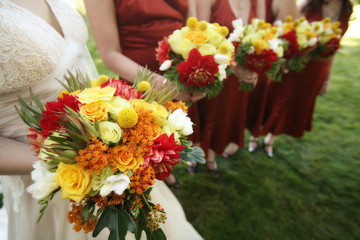 Bride and Bridesmaids with Bouquets at a Wedding