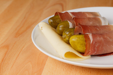 Sleeping Pickles in Streaky Bacon on Cheese bedding