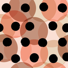 Cute vector geometric seamless pattern . Polka dots and stripes. Brush strokes. Hand drawn grunge texture. Abstract forms. Endless texture can be used for printing onto fabric or paper