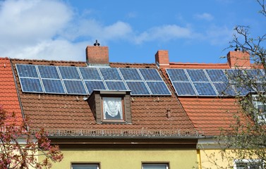 Solar energy panels on roof of house