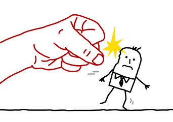 big hand and cartoon businessman - agression