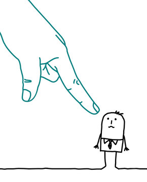big hand and cartoon businessman - accusation
