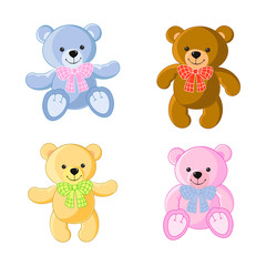 Obraz premium Bear, toy. Colorful collection of teddy bears for girls and boys. It can be used for baby textile, wrapping paper and children's room decoration.