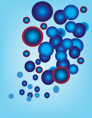 Abstract colorful circles on a light blue background. Red and Blue Different Circular Elements. Graphic design illustration. Digital vector image.