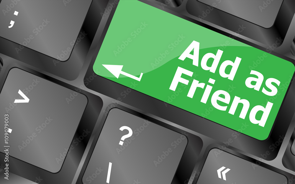 Poster social media concept: keyboard with add as friend button. keyboard keys icon button vector