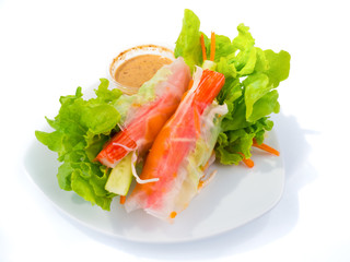 Salad vegetables roll by noodle with crab stick