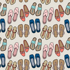 Clothes and shoes pattern doodle. Vector