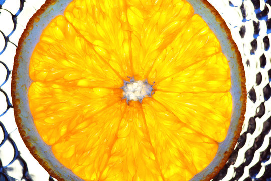 slice of orange fruit, top view