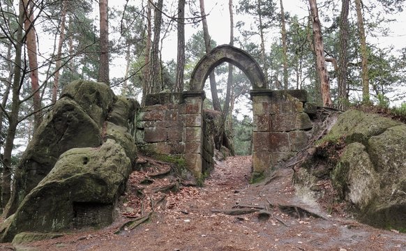 Stone gate near Rocky castle Pantheon in Mala Skala