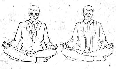 Businessman meditation, vector businessman silhouette, business man meditating in lotus