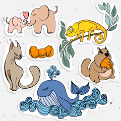 Cute animals cartoon, chameleon, whale with hamster and elephant. 