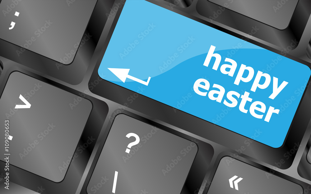 Fototapete happy easter text button on keyboard. keyboard keys icon button vector