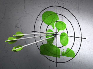 Finance concept: arrows in Business Meeting target on wall background
