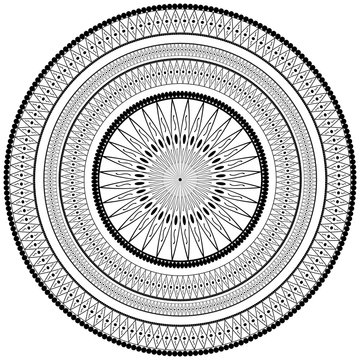 Monochrome round ornament. Decor vector element, black and white illustration, mandala.