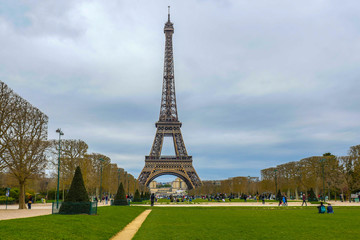 Eiffel Tower on Champ de Mars in Paris France