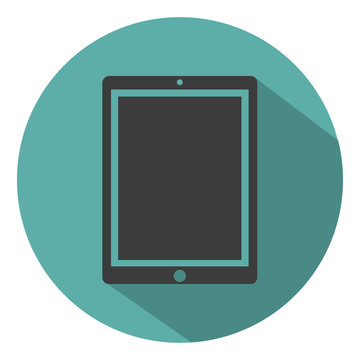 Tablet computer icon flat style with shadow, isolated on a green background, vector illustration for web design