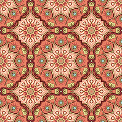 Seamless pattern with beautiful ethno Mandalas in brown colors. Vector illustration