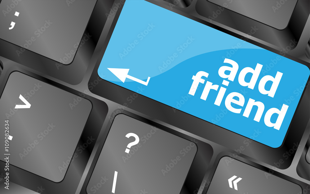 Poster keyboard with add friend button, social network concept. keyboard keys icon button vector