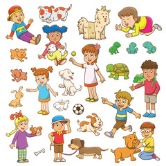 child and pet cartoon.
