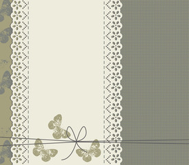 Lace frame on green background with butterflies silhouettes - 109082888