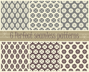 Set with six perfect seamless floral patterns