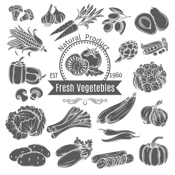 Monochrome vegetables icons. 