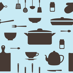 Seamless pattern of kitchen silhouettes