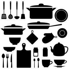 Vector silhouettes of kitchen tools