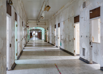 Long corridor inside Trans-Allegheny Lunatic Asylum