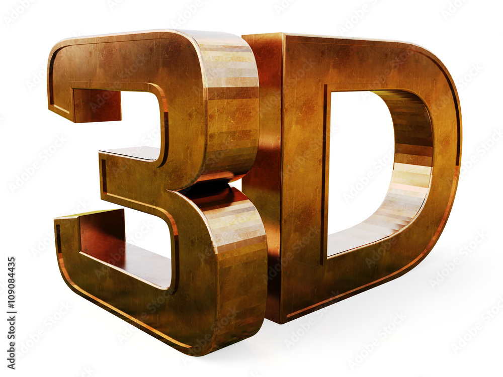 Poster copper 3d logo isolated on white background with reflection effect.