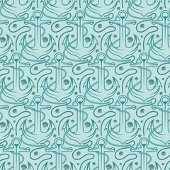 Seamless pattern for marine theme. With anchor,rope and shell. V