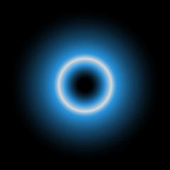 Abstract neon circles on black background.