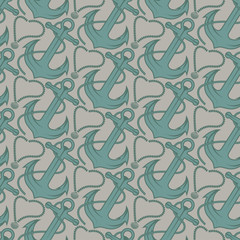 Seamless pattern for marine theme. With anchor,rope and shell. V