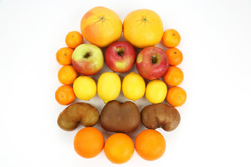 set of different fruits isolated on white background