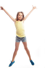 girl jumps on a white background