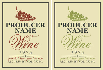 set of vector labels for wine with grapes