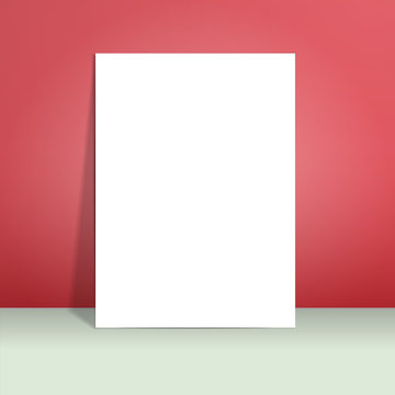 Empty flyer design for your project. White paper standing on the surface and releases a shadow on the wall. It can be used for your presentations, posters, flyers and magazines.  illustration