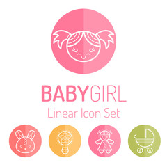 Brigh colorful round linear icons for children