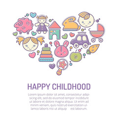 Vector illustration with stroked children's icons forming a heart shape