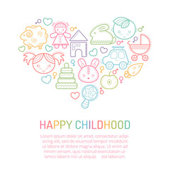 Vector illustration with outlined children's icons forming a heart shape