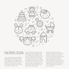 Vector illustration with outlined children's icons forming a circle