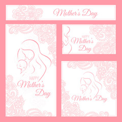 Mother' Day - Elegant Card Template with contoured mother an child silhouette