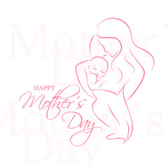 Mother' Day - Elegant vector layout with contoured mother an child silhouette