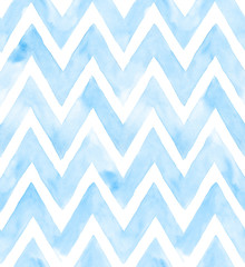 Chevron van blauwe kleur op witte achtergrond. Aquarel naadloos patroon voor stof