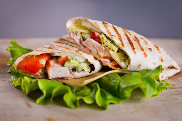 Cooking fresh home made chicken wrap tortilla