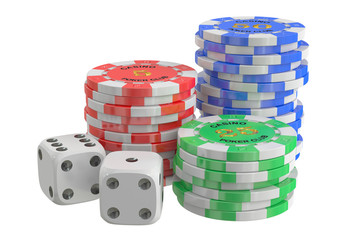 casino chips and dice, 3D rendering