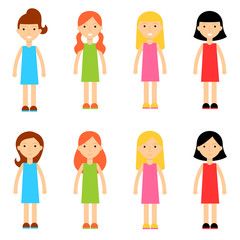 Flat Cartoon Girl Characters Collection