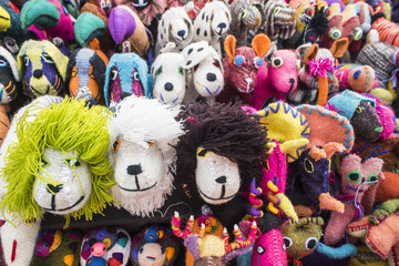 Fototapeta na wymiar Handmade animal toys display in mexican market