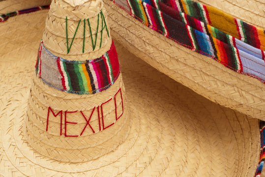 Traditional mexican sombrero straw hat close up