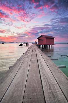 Amazing Sunrise and Sunset in Clan Jetty, George Town, Penang Malaysia